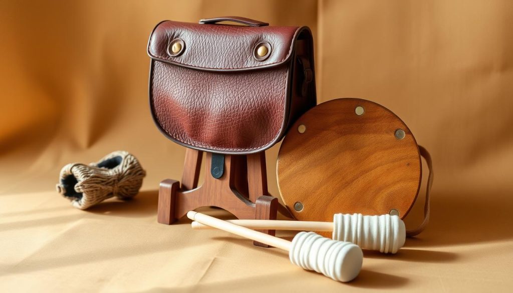Sac, stand et baguettes : accessoires pour tongue drum