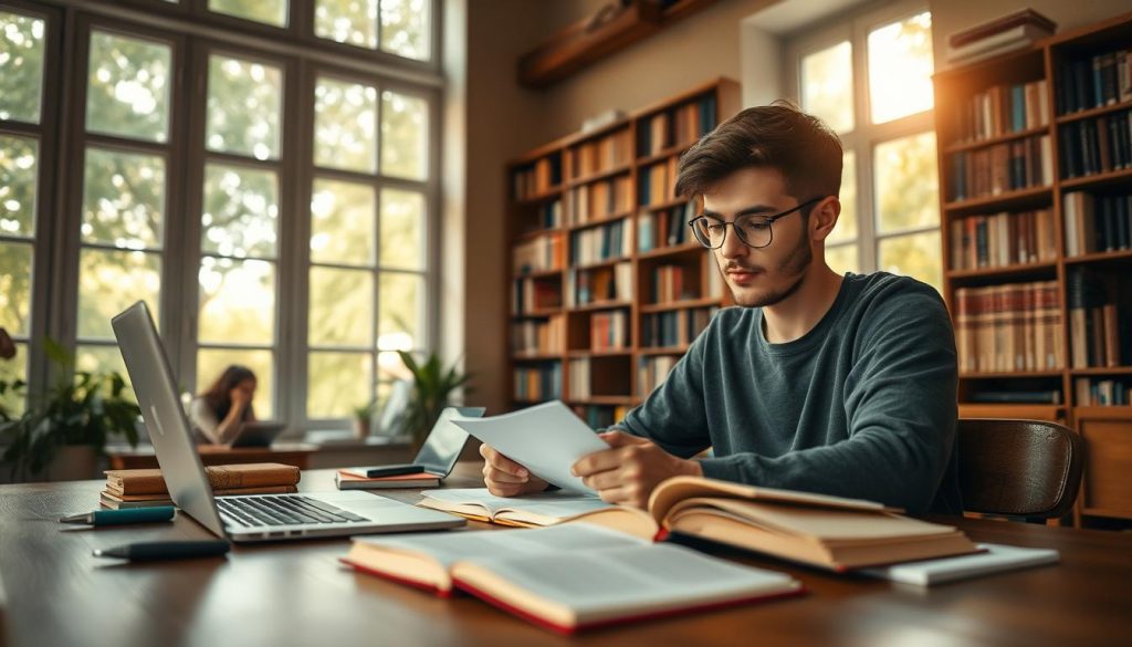 A serene study setting, bathed in warm natural light filtering through large windows. A wooden desk holds a laptop, open notebooks, and various learning tools, conveying a sense of focused, immersive study. In the background, bookshelves line the walls, filled with volumes of knowledge. A sense of contemplation and intellectual growth permeates the scene, as the learner engages with the material, their expression one of deep concentration and discovery. The overall atmosphere is one of productive, enlightening self-improvement, reflecting the "Temps d'apprentissage et valeur de l'investissement" theme.