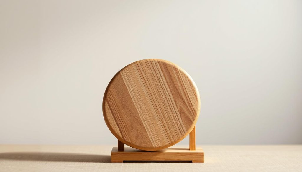 A well-lit, detailed image of a tongue drum, also known as an "Achat instrument," set against a neutral background. The tongue drum is placed in the foreground, showcasing its unique shape and construction, with a matte, natural wood finish. The middle ground features a minimalist setup, with the drum resting on a simple wooden stand or table. The background is a soft, hazy gradient, allowing the drum to take center stage. Subtle highlights and shadows accentuate the contours of the instrument, giving it a sense of depth and materiality. The overall mood is one of simplicity, elegance, and a focus on the craftsmanship of the tongue drum. A well-lit, detailed image of a tongue drum, also known as an "Achat instrument," set against a neutral background. The tongue drum is placed in the foreground, showcasing its unique shape and construction, with a matte, natural wood finish. The middle ground features a minimalist setup, with the drum resting on a simple wooden stand or table. The background is a soft, hazy gradient, allowing the drum to take center stage. Subtle highlights and shadows accentuate the contours of the instrument, giving it a sense of depth and materiality. The overall mood is one of simplicity, elegance, and a focus on the craftsmanship of the tongue drum.