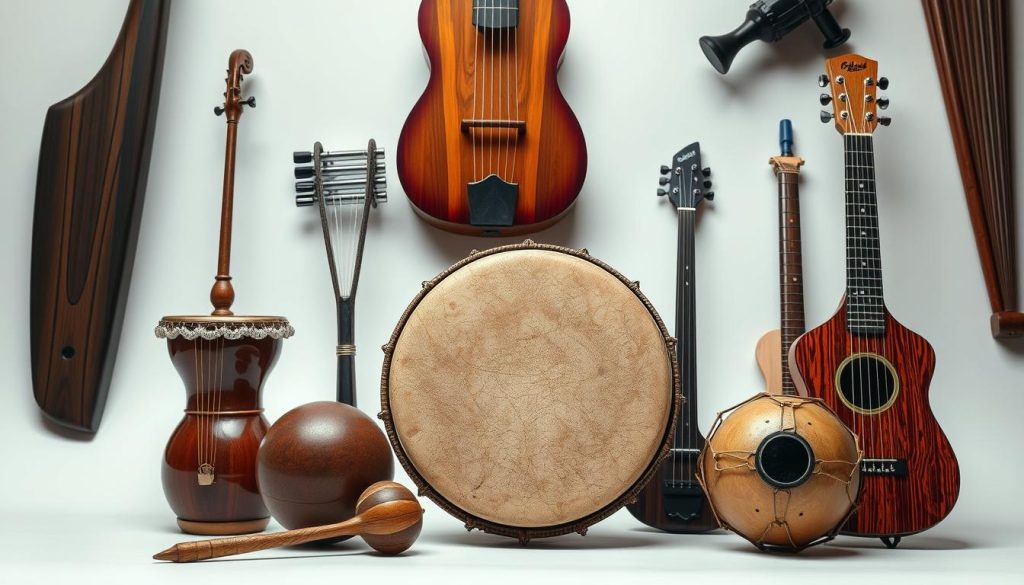 A detailed comparison of various musical instruments, including a tongue drum, set against a neutral background. The instruments are displayed in a clean, organized manner, allowing for close inspection and evaluation of their distinctive features. Soft, directional lighting illuminates the instruments, emphasizing their textures, materials, and design elements. The composition is balanced, with the instruments arranged in a visually pleasing layout that facilitates a comparative analysis. The overall tone is one of thoughtful examination, inviting the viewer to consider the unique qualities and potential applications of each instrument. A detailed comparison of various musical instruments, including a tongue drum, set against a neutral background. The instruments are displayed in a clean, organized manner, allowing for close inspection and evaluation of their distinctive features. Soft, directional lighting illuminates the instruments, emphasizing their textures, materials, and design elements. The composition is balanced, with the instruments arranged in a visually pleasing layout that facilitates a comparative analysis. The overall tone is one of thoughtful examination, inviting the viewer to consider the unique qualities and potential applications of each instrument.