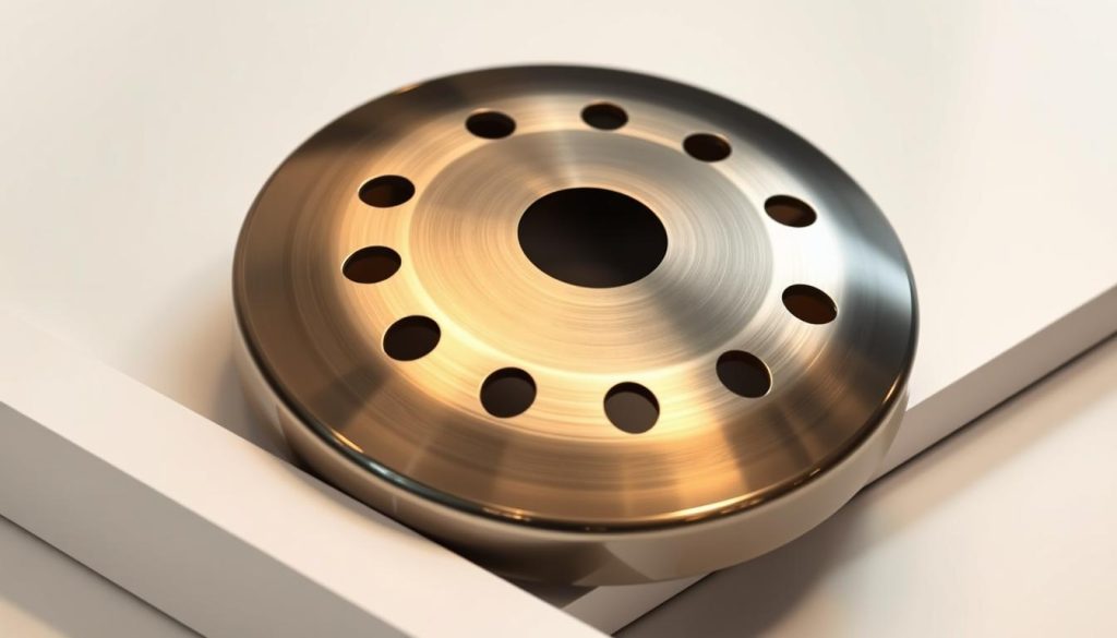 A high-quality steel tongue drum resting on a sleek, minimalist surface. The drum's polished metallic surface catches the warm, directional lighting, creating a soft, reflective glow. The intricate, precisely cut sound holes are evenly spaced, showcasing the exquisite craftsmanship. The instrument is framed by a simple, clean background, allowing the design and quality of the steel to take center stage. The overall composition conveys a sense of elegance, precision, and attention to detail, reflecting the craftsmanship and premium materials used in the instrument's conception. A high-quality steel tongue drum resting on a sleek, minimalist surface. The drum's polished metallic surface catches the warm, directional lighting, creating a soft, reflective glow. The intricate, precisely cut sound holes are evenly spaced, showcasing the exquisite craftsmanship. The instrument is framed by a simple, clean background, allowing the design and quality of the steel to take center stage. The overall composition conveys a sense of elegance, precision, and attention to detail, reflecting the craftsmanship and premium materials used in the instrument's conception.