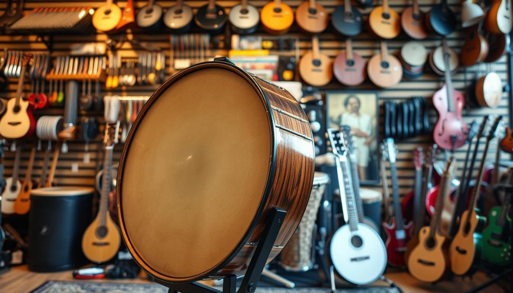 A professional-grade tongue drum in a sleek, contemporary design, set against a backdrop of a well-stocked music shop. The instrument is illuminated by warm, natural lighting, capturing its rich, resonant tones. The middle ground features a display of various percussion accessories, while the background showcases a diverse selection of musical instruments, creating a harmonious and visually appealing scene. The overall composition conveys a sense of quality, craftsmanship, and the value proposition of the "prix instrument" for the discerning musician. A professional-grade tongue drum in a sleek, contemporary design, set against a backdrop of a well-stocked music shop. The instrument is illuminated by warm, natural lighting, capturing its rich, resonant tones. The middle ground features a display of various percussion accessories, while the background showcases a diverse selection of musical instruments, creating a harmonious and visually appealing scene. The overall composition conveys a sense of quality, craftsmanship, and the value proposition of the "prix instrument" for the discerning musician.