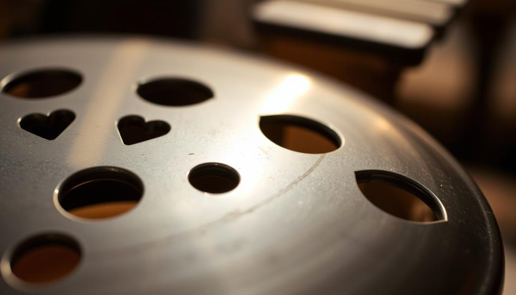Matériaux acier instrument: a close-up view of a handcrafted steel tongue drum, its shimmering metallic surface reflecting the soft, warm light. The instrument's intricate cutouts and precisely tuned tones are the result of skilled metalworking, showcasing the evolution of this percussive art form. The image captures the intersection of technical innovation and the timeless beauty of the instrument, hinting at the rich history and sonic exploration that defines the tongue drum's musical heritage. Matériaux acier instrument: a close-up view of a handcrafted steel tongue drum, its shimmering metallic surface reflecting the soft, warm light. The instrument's intricate cutouts and precisely tuned tones are the result of skilled metalworking, showcasing the evolution of this percussive art form. The image captures the intersection of technical innovation and the timeless beauty of the instrument, hinting at the rich history and sonic exploration that defines the tongue drum's musical heritage.